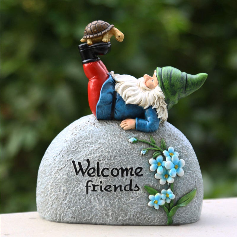 TZSSP Outdoor Garden Gnome Statue Statuary Welcome Stone for Patio,Lawn,Garden Decoration,Blue - Image 1